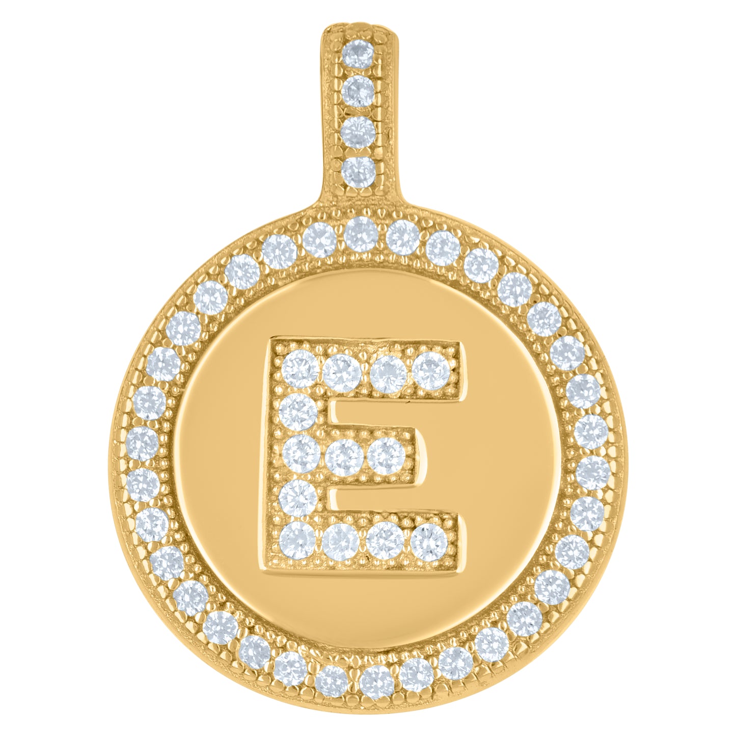 925 Sterling Silver Cz Pendant Disc Initial E