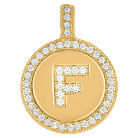 925 Sterling Silver Cz Pendant Disc Initial F