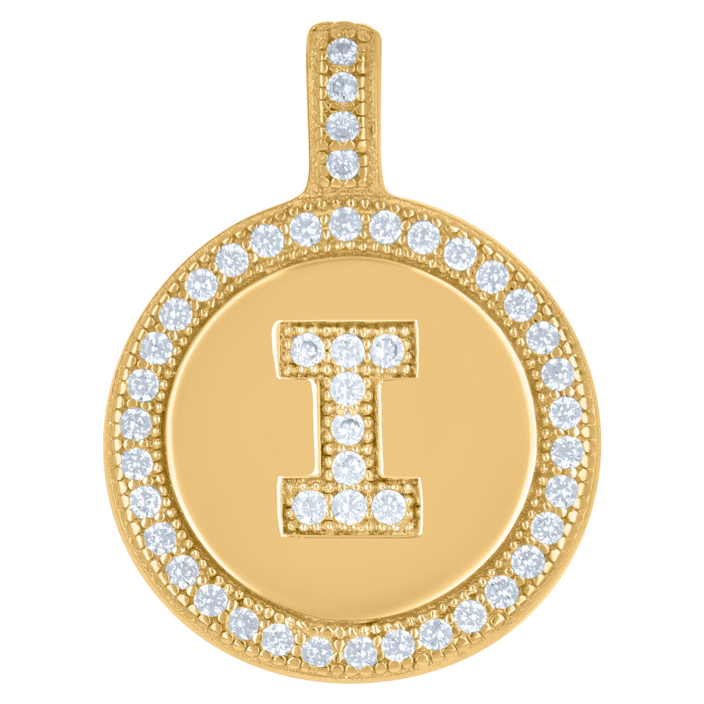 925 Sterling Silver Cz Pendant Disc Initial I