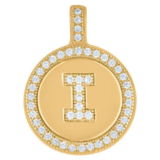 925 Sterling Silver Cz Pendant Disc Initial I