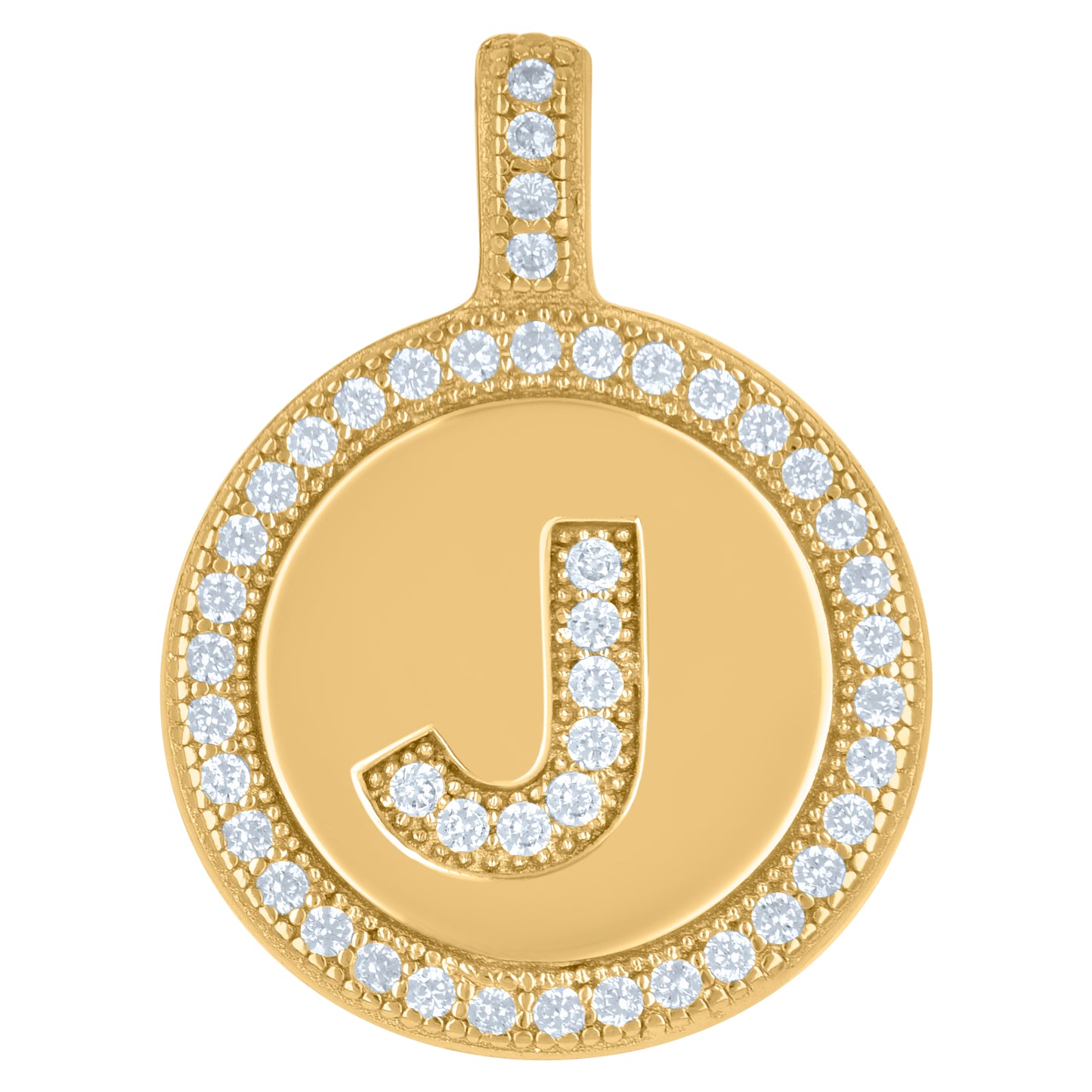 925 Sterling Silver Cz Pendant Disc Initial J
