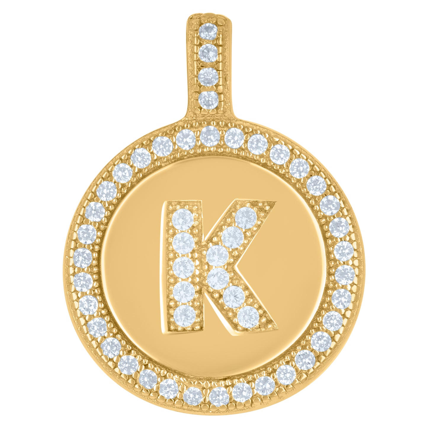925 Sterling Silver Cz Pendant Disc Initial K