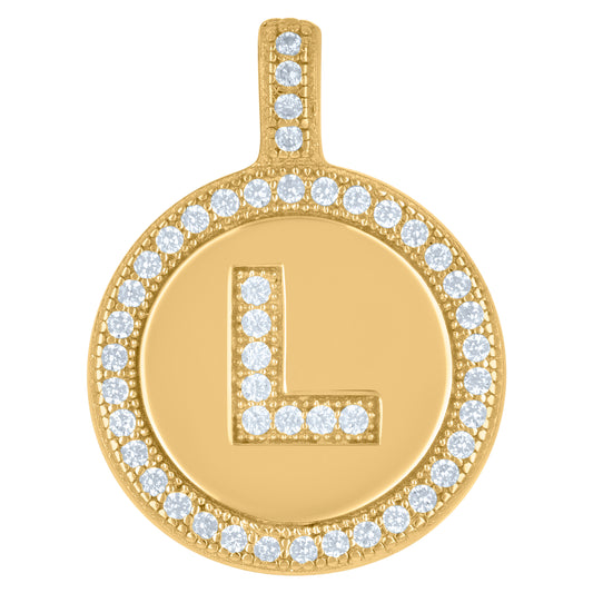 925 Sterling Silver Cz Pendant Disc Initial L