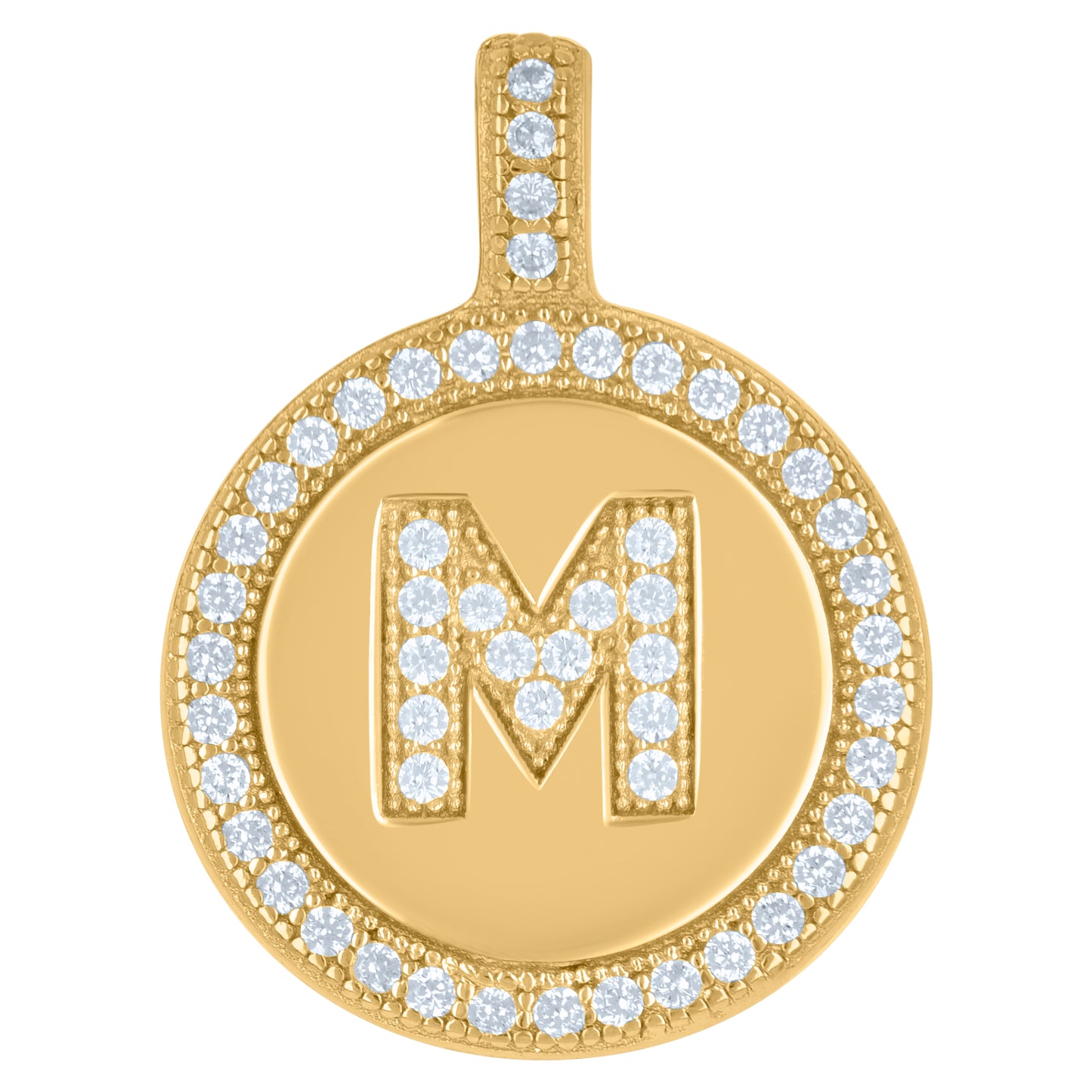 925 Sterling Silver Cz Pendant Disc Initial M
