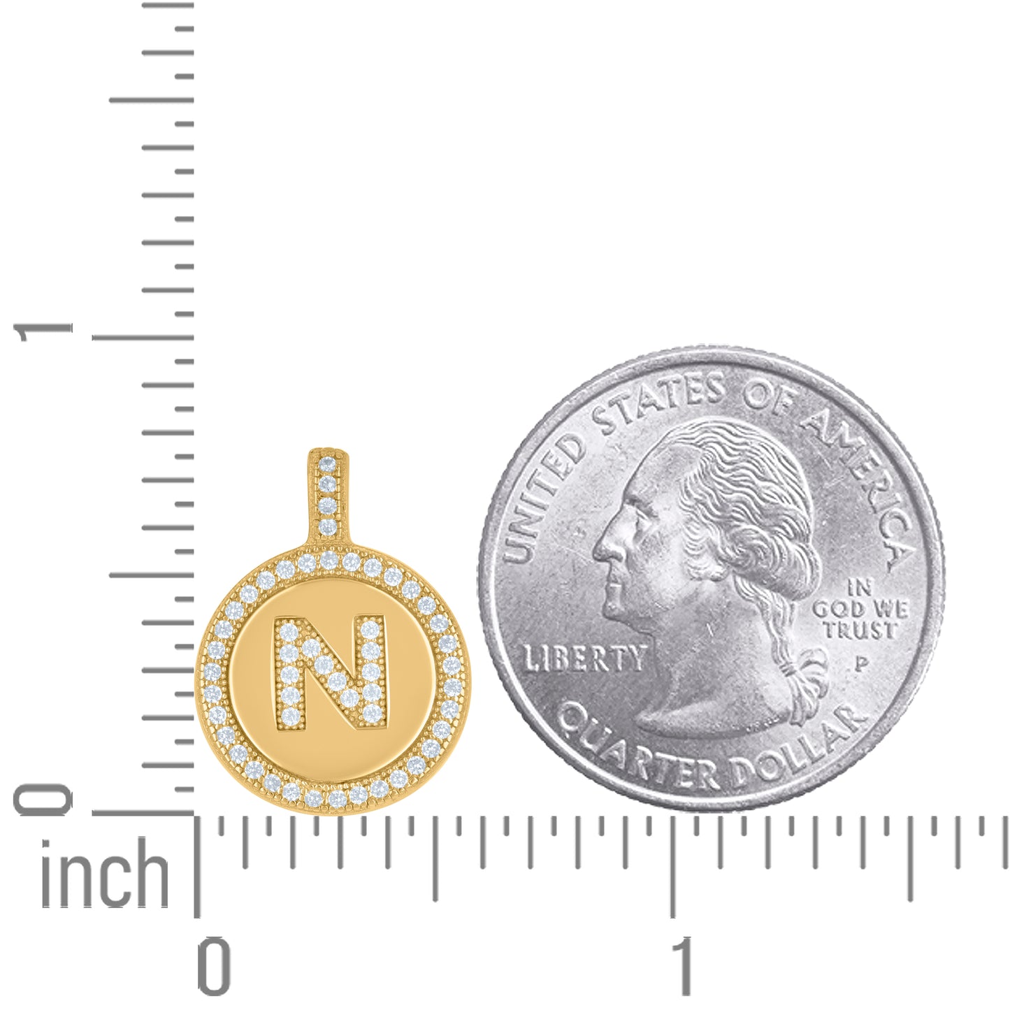 925 Sterling Silver Cz Pendant Disc Initial N