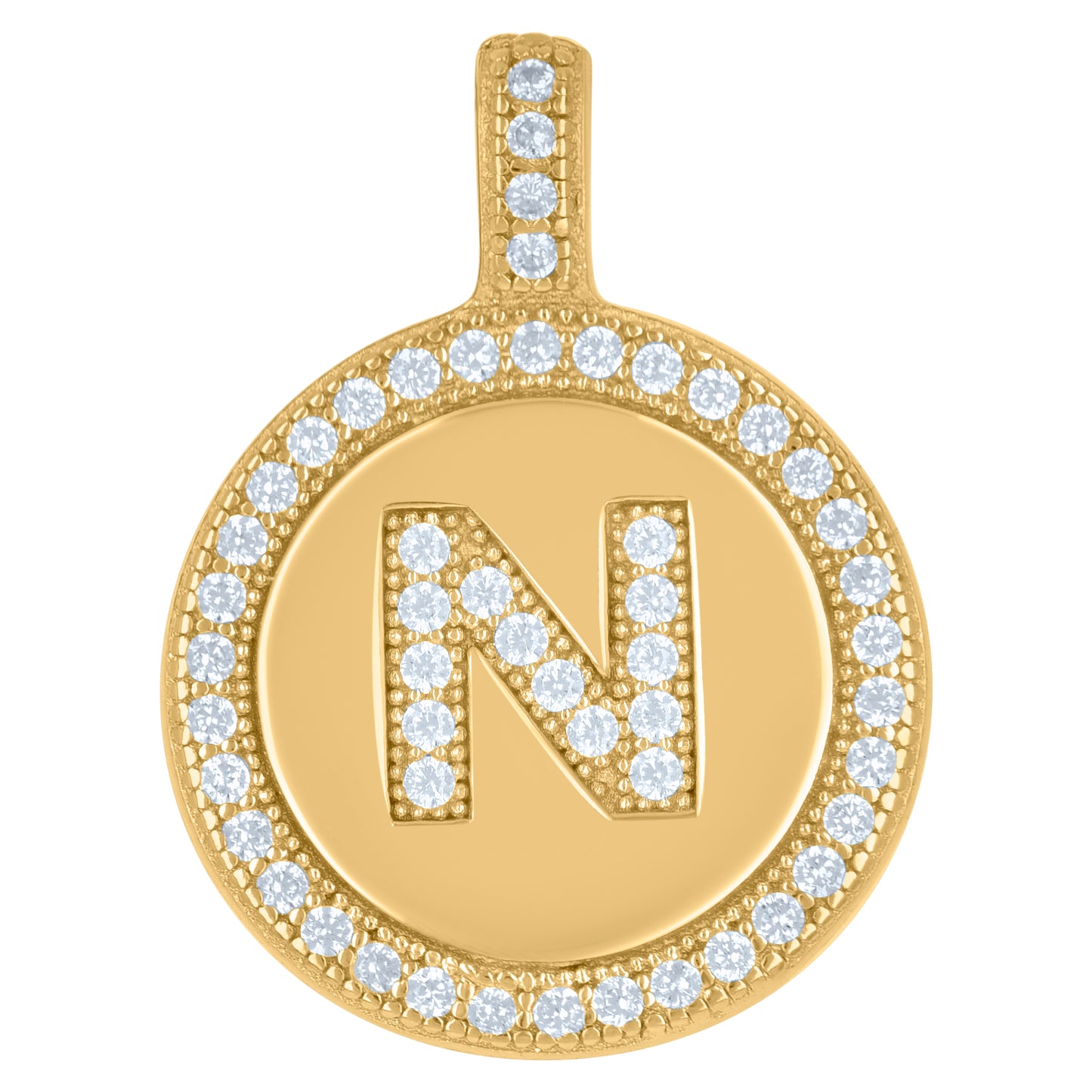 925 Sterling Silver Cz Pendant Disc Initial N