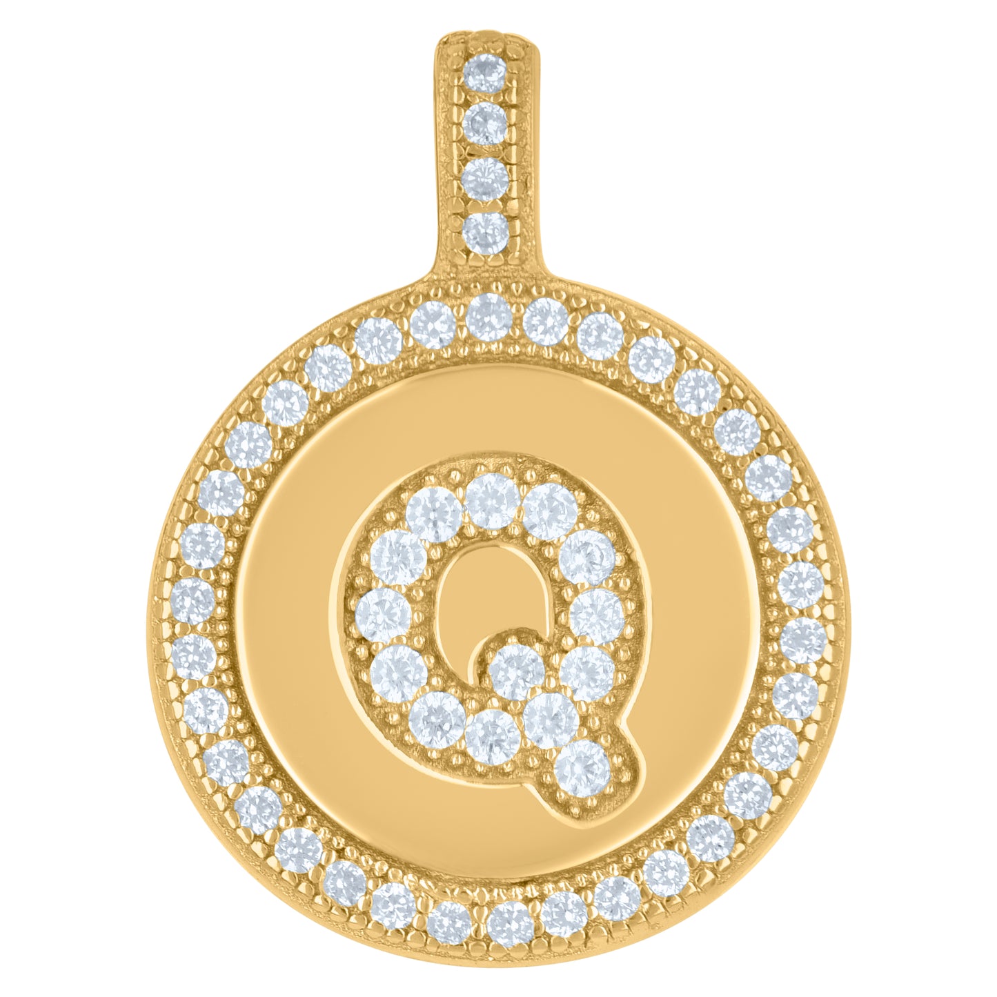 925 Sterling Silver Cz Pendant Disc Initial Q