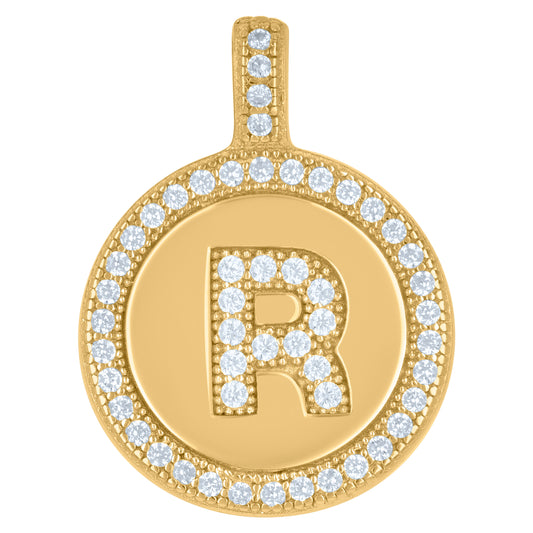 925 Sterling Silver Cz Pendant Disc Initial R