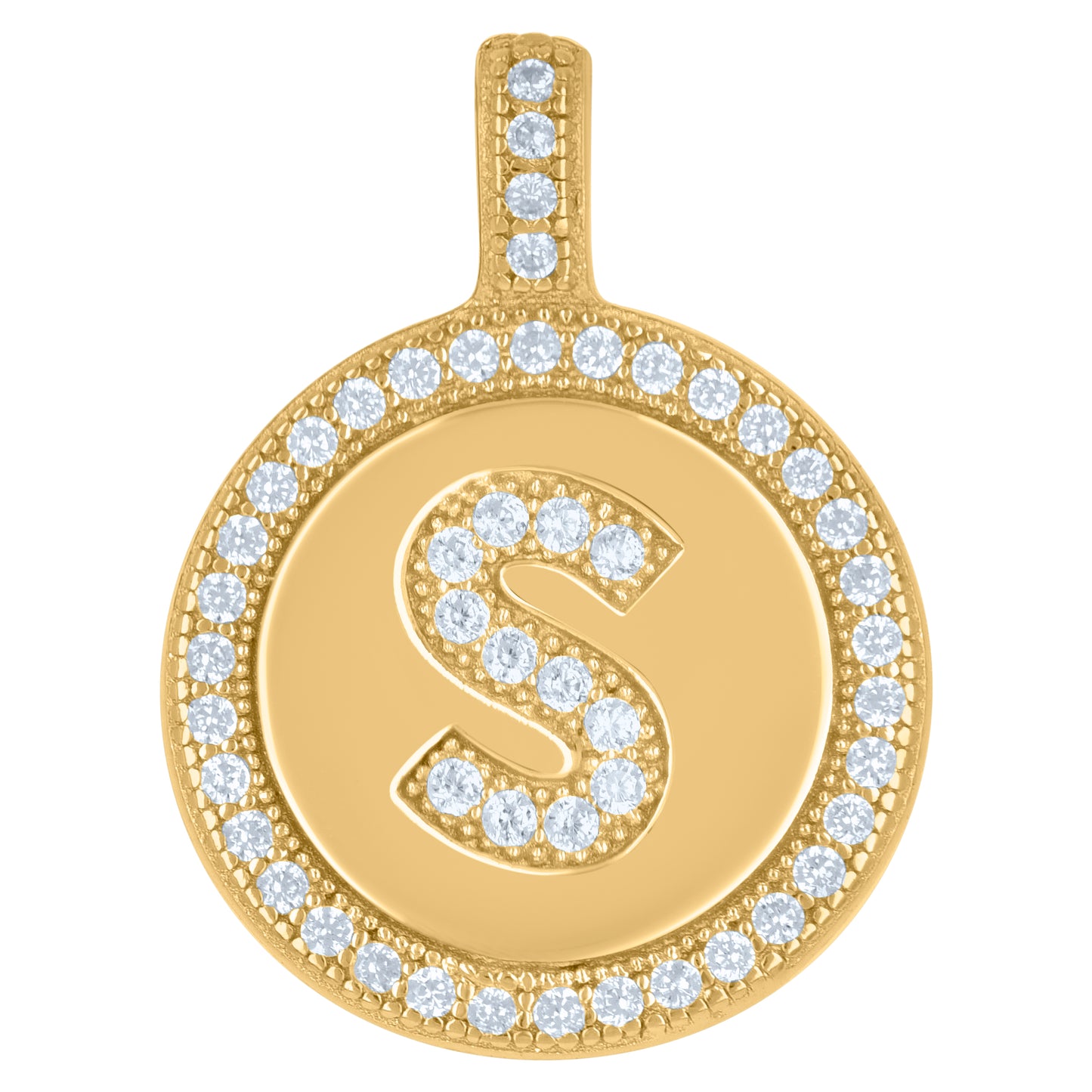 925 Sterling Silver Cz Pendant Disc Initial S