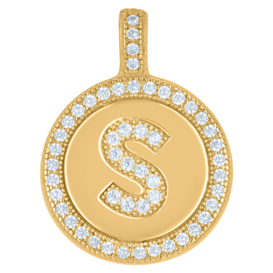 925 Sterling Silver Cz Pendant Disc Initial S