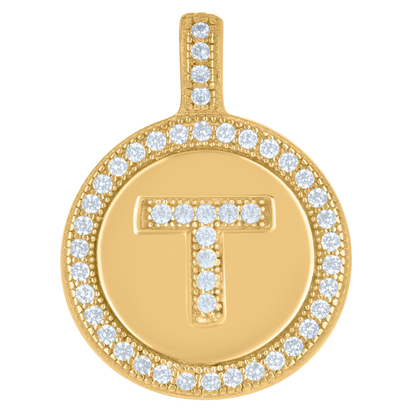 925 Sterling Silver Cz Pendant Disc Initial T
