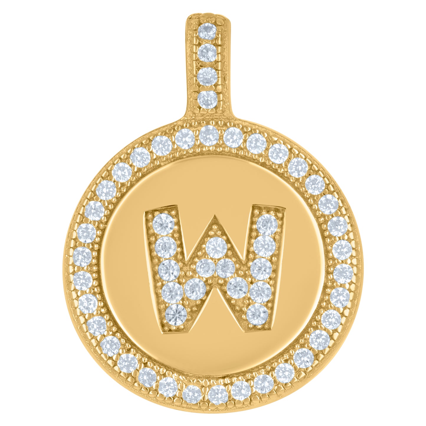 925 Sterling Silver Cz Pendant Disc Initial W