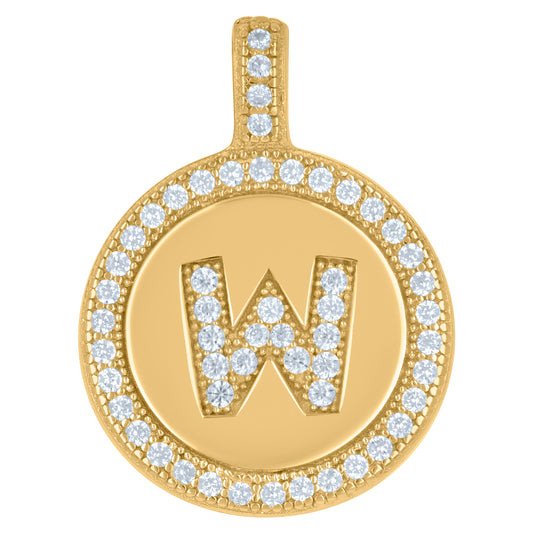 925 Sterling Silver Cz Pendant Disc Initial W