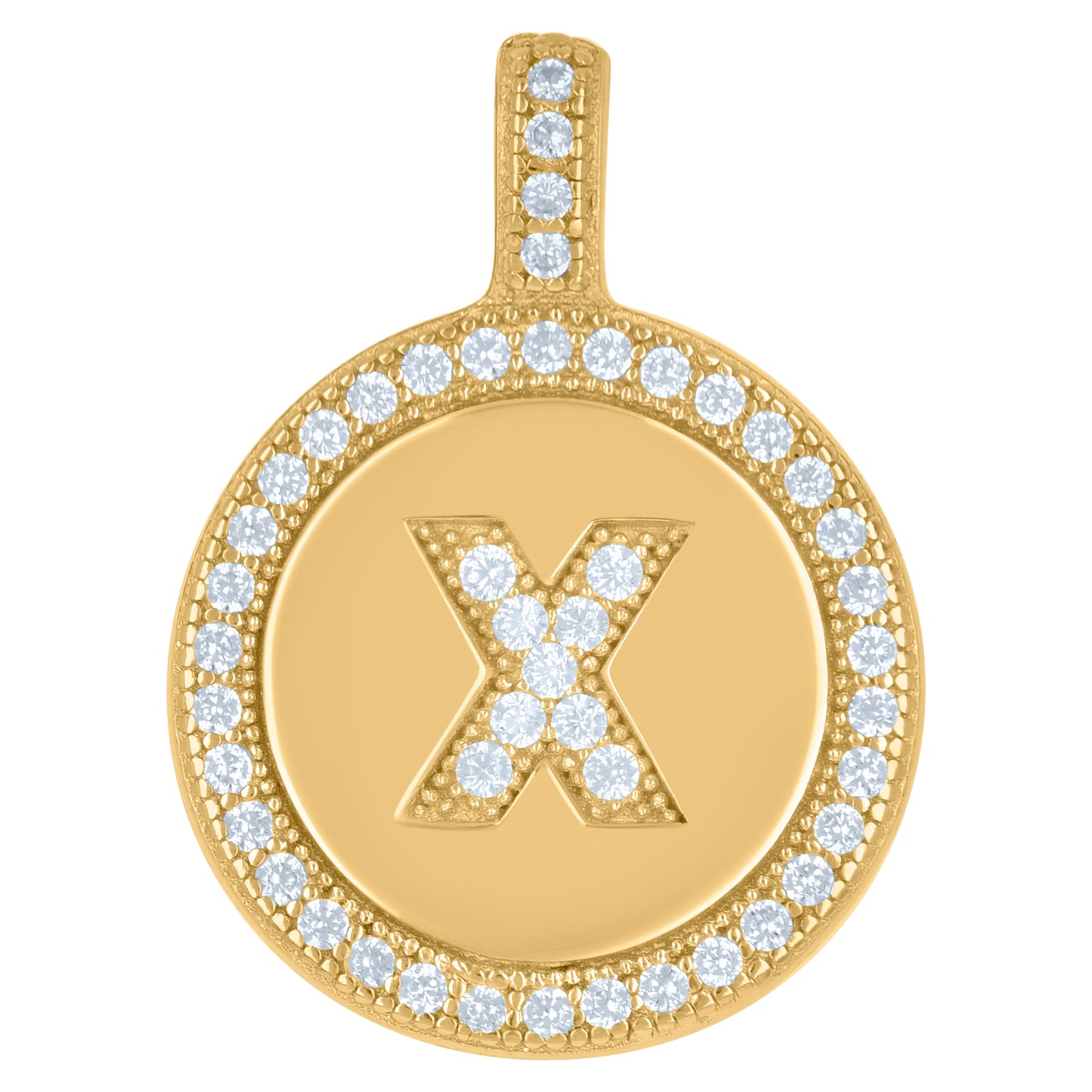 925 Sterling Silver Cz Pendant Disc Initial X