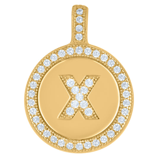 925 Sterling Silver Cz Pendant Disc Initial X