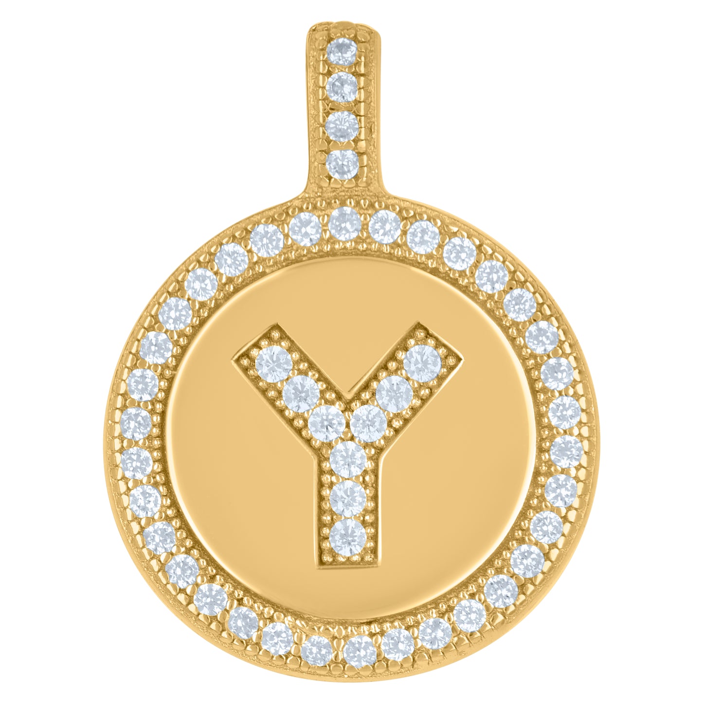 925 Sterling Silver Cz Pendant Disc Initial Y