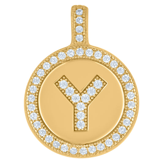 925 Sterling Silver Cz Pendant Disc Initial Y