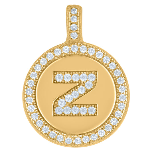 925 Sterling Silver Cz Pendant Disc Initial Z