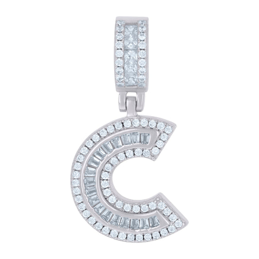 925 Sterling Silver Cz Pendant Initial Letter "C"
