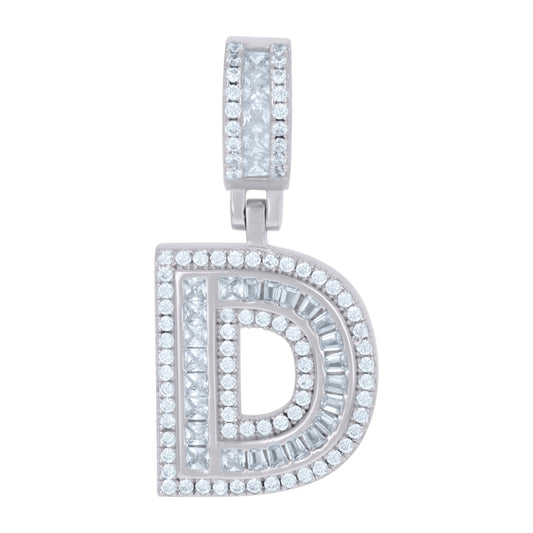 925 Sterling Silver Cz Pendant Initial Letter "D"