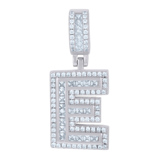 925 Sterling Silver Cz Pendant Initial Letter "E"