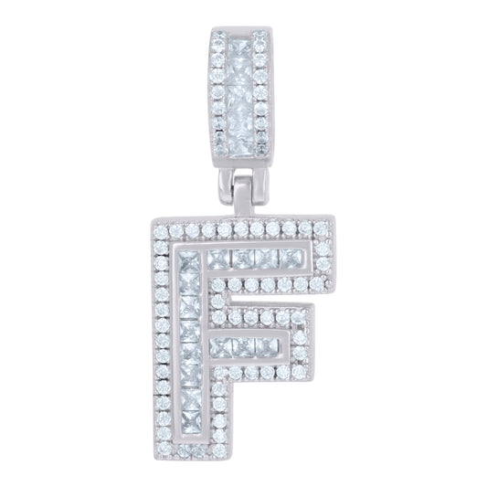 925 Sterling Silver Cz Pendant Initial Letter "F"
