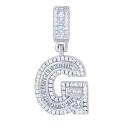 925 Sterling Silver Cz Pendant Initial Letter "G"