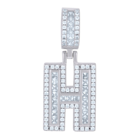 925 Sterling Silver Cz Pendant Initial Letter "H"