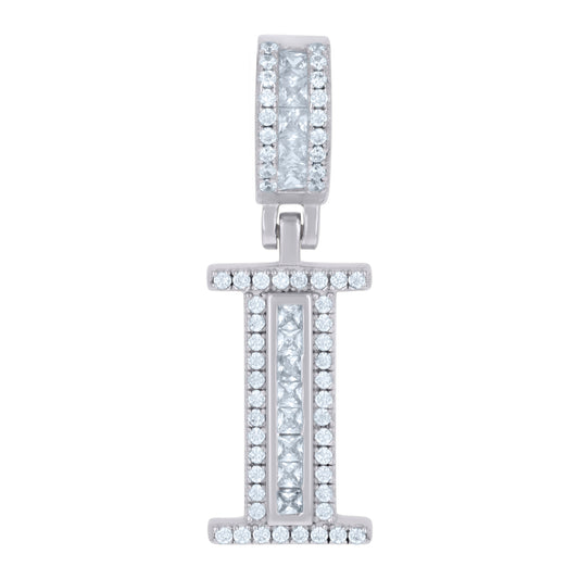 925 Sterling Silver Cz Pendant Initial Letter "I"