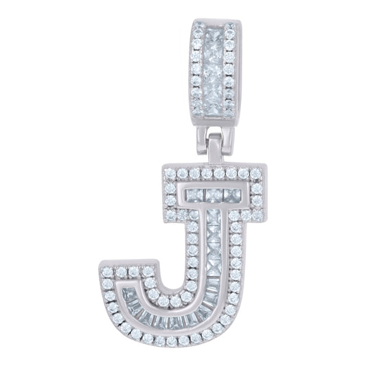 925 Sterling Silver Cz Pendant Initial Letter "J"