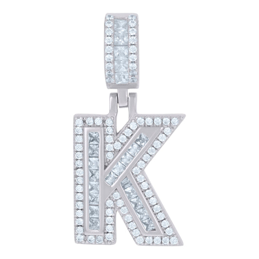 925 Sterling Silver Cz Pendant Initial Letter "K"