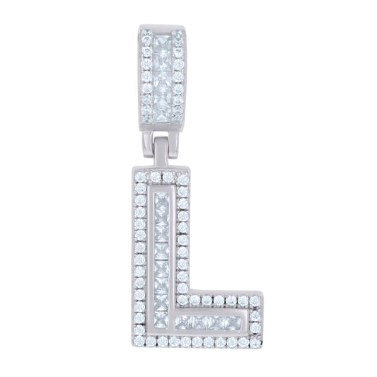 925 Sterling Silver Cz Pendant Initial Letter "L"