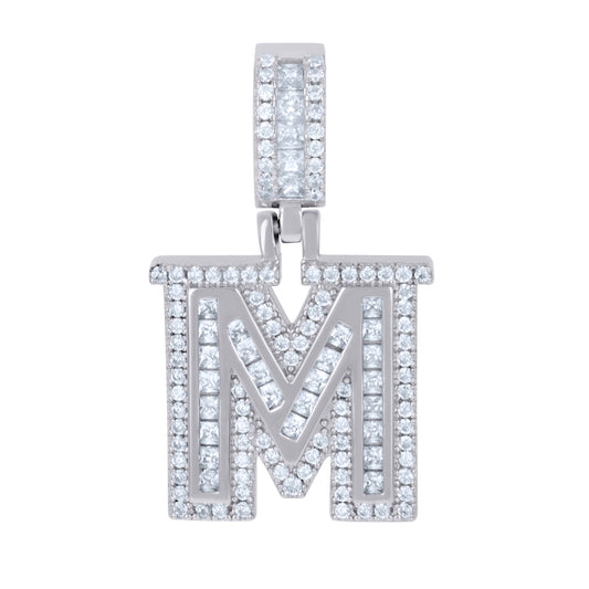 925 Sterling Silver Cz Pendant Initial Letter "M"