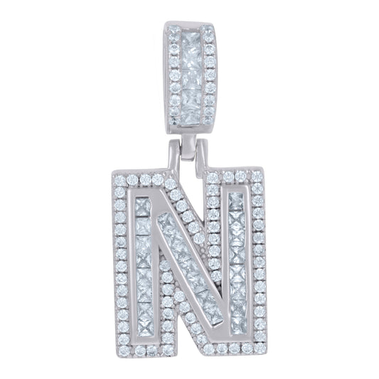 925 Sterling Silver Cz Pendant Initial Letter "N"