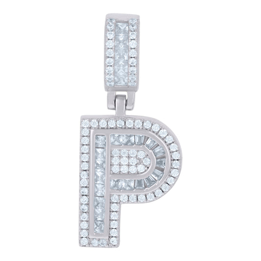 925 Sterling Silver Cz Pendant Initial Letter "P"