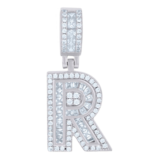925 Sterling Silver Cz Pendant Initial Letter "R"