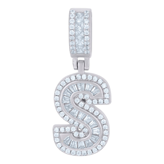 925 Sterling Silver Cz Pendant Initial Letter "S"
