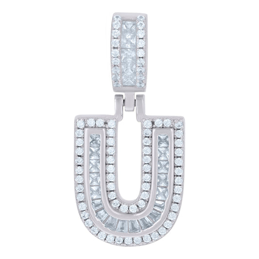 925 Sterling Silver Cz Pendant Initial Letter "U"