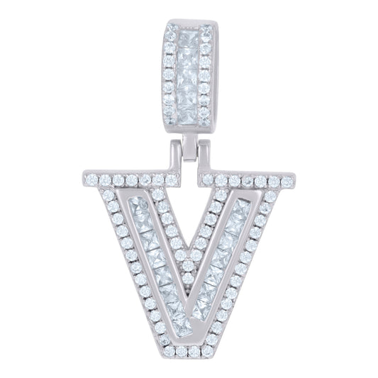 925 Sterling Silver Cz Pendant Initial Letter "V"