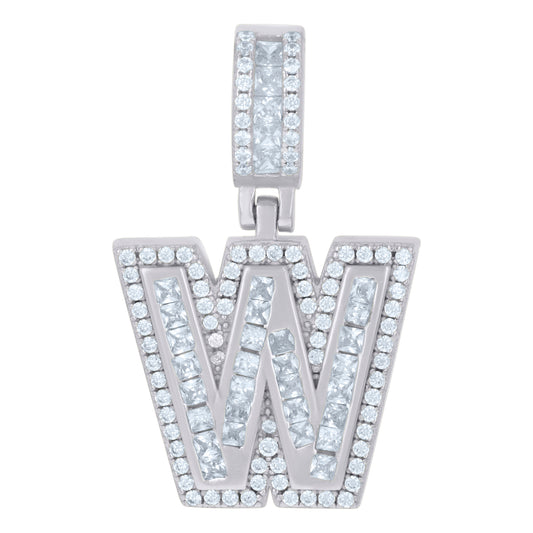 925 Sterling Silver Cz Pendant Initial Letter "W"