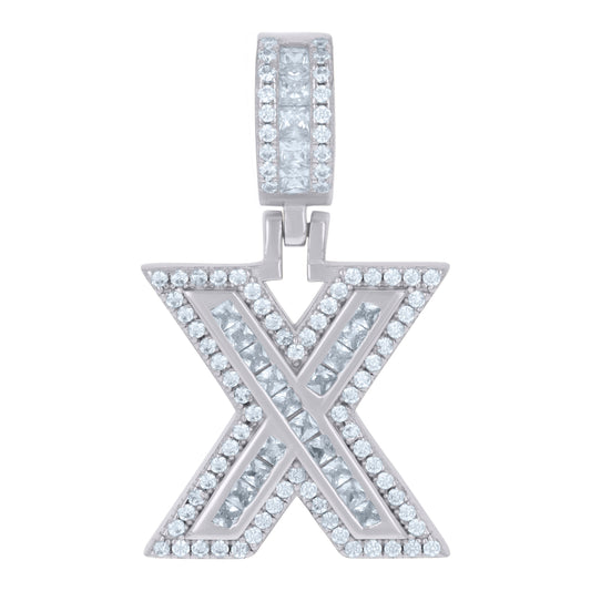 925 Sterling Silver Cz Pendant Initial Letter "X"