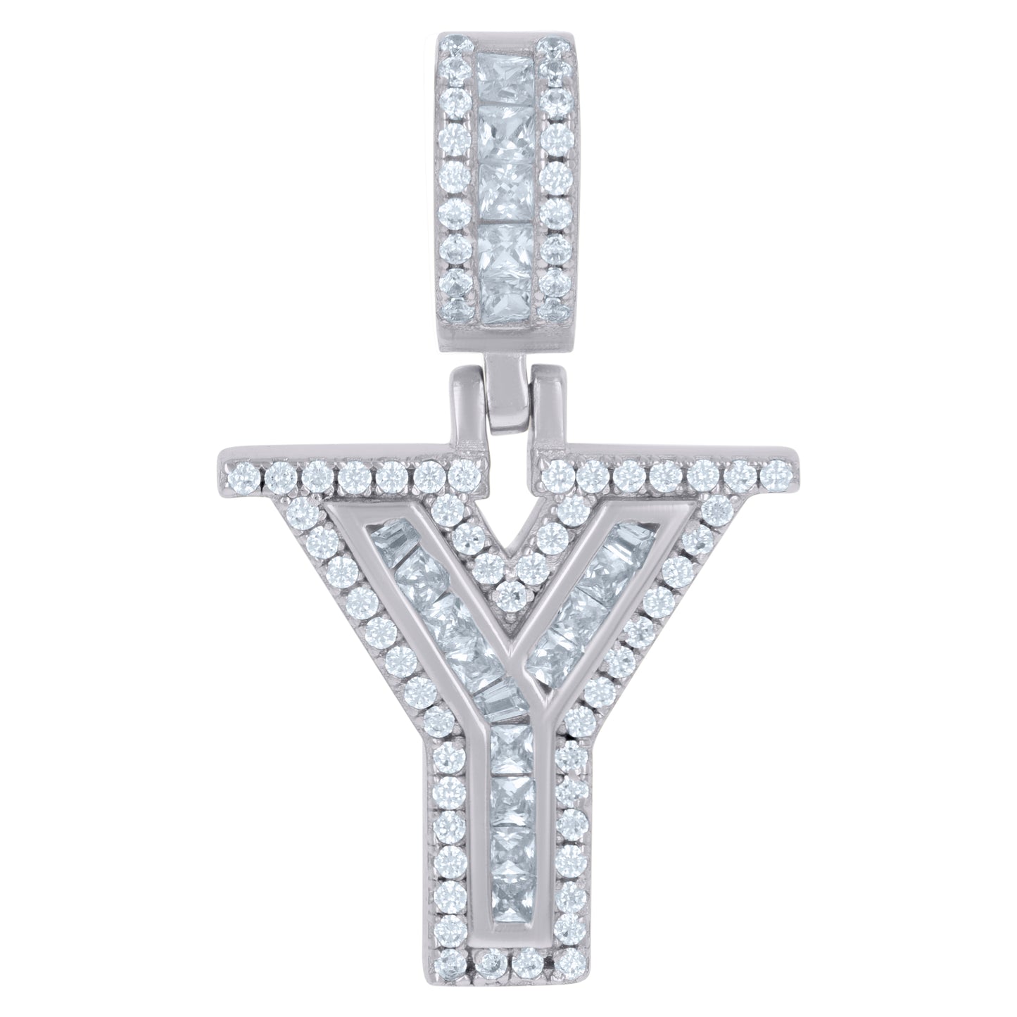 925 Sterling Silver Cz Pendant Initial Letter "Y"