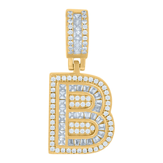925 Sterling Silver Cz Pendant Initial Letter "B"