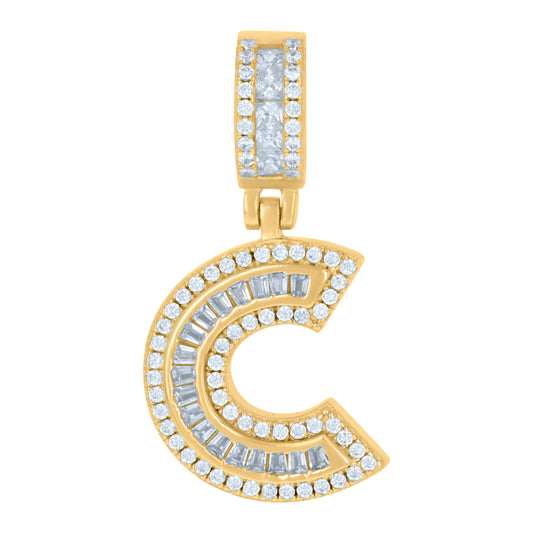 925 Sterling Silver Cz Pendant Initial Letter "C"