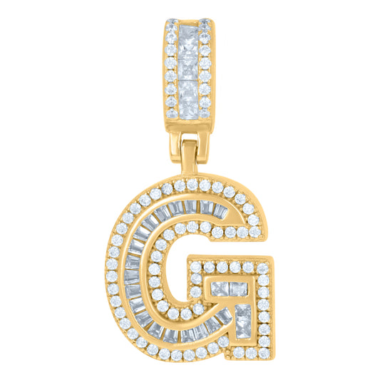 925 Sterling Silver Cz Pendant Initial Letter "G"