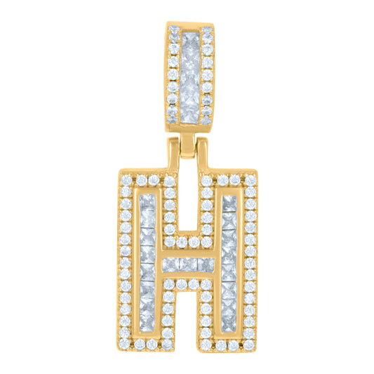 925 Sterling Silver Cz Pendant Initial Letter "H"