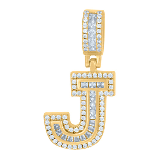 925 Sterling Silver Cz Pendant Initial Letter "J"