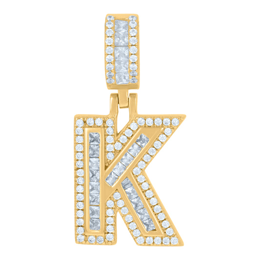 925 Sterling Silver Cz Pendant Initial Letter "K"