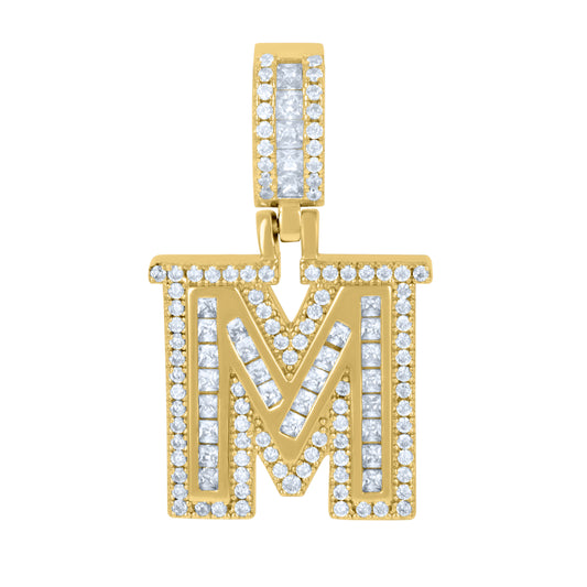 925 Sterling Silver Cz Pendant Initial Letter "M"