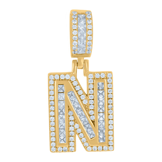 925 Sterling Silver Cz Pendant Initial Letter "N"